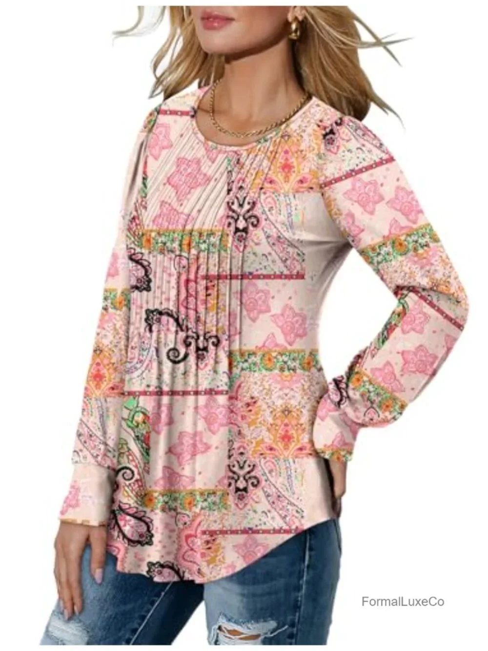 Women's Long Sleeve Tunic Top Crewneck Blouse Loose Fit Stretchy
